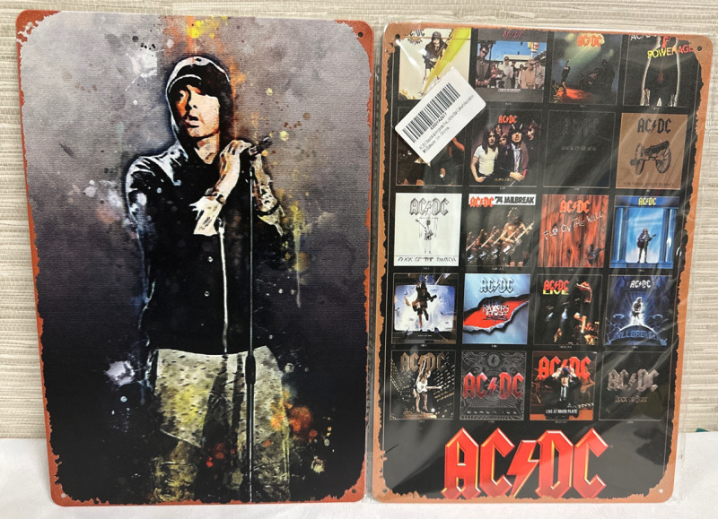 Pair of Music Metal Signs AC DC & Eminem