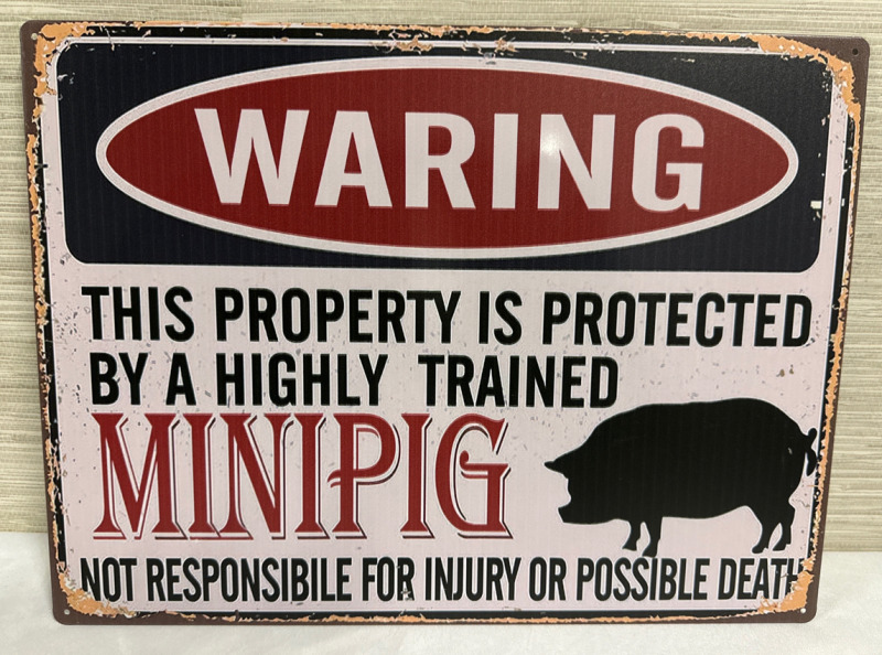 As New Minipig Warning Metal Sign