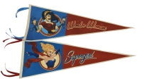 DC Comics Bombshells Super Girl & Wonder Woman Retro-Style Felt Pennants | 29" x 11.5"