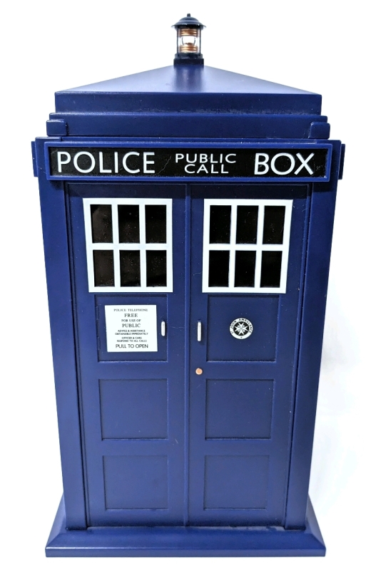 DOCTOR WHO Tardis Plastic Cookie Jar / Desktop Garbage Bin / Lidded Container with Removable Inner Liner | 5.6" x 5.6" x 10.25" Tall