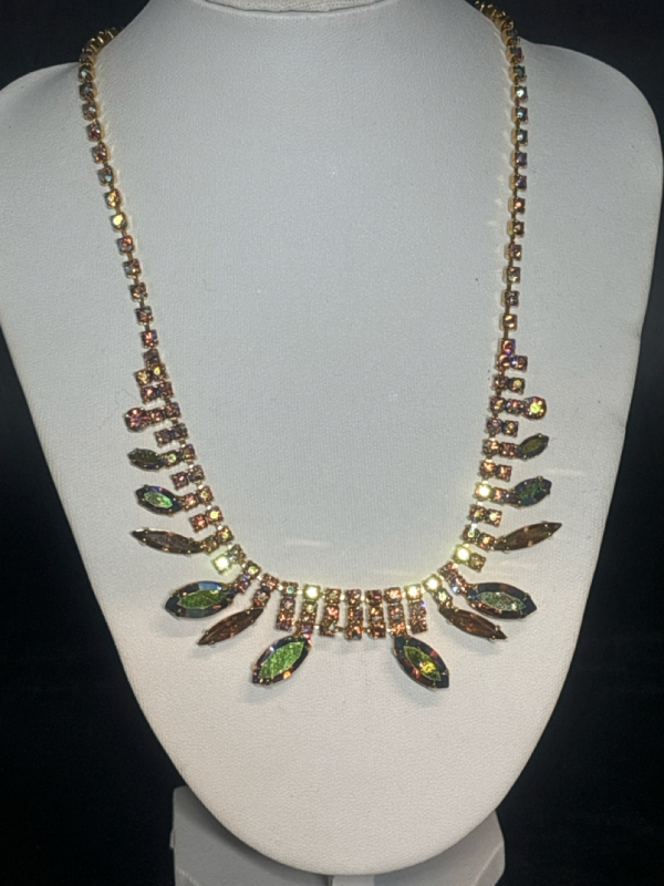 Swarovski Rhinestone AB Gold Plated Vintage Stunning Necklace