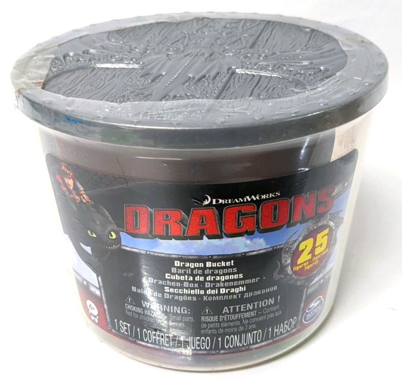 New DreamWorks DRAGONS "Dragon Bucket" with 25 Figures | Figures Approx 1.25" Tall