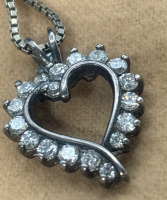 Sterling Box Chain Open Heart 925 Sterling CZ Heart Pendant