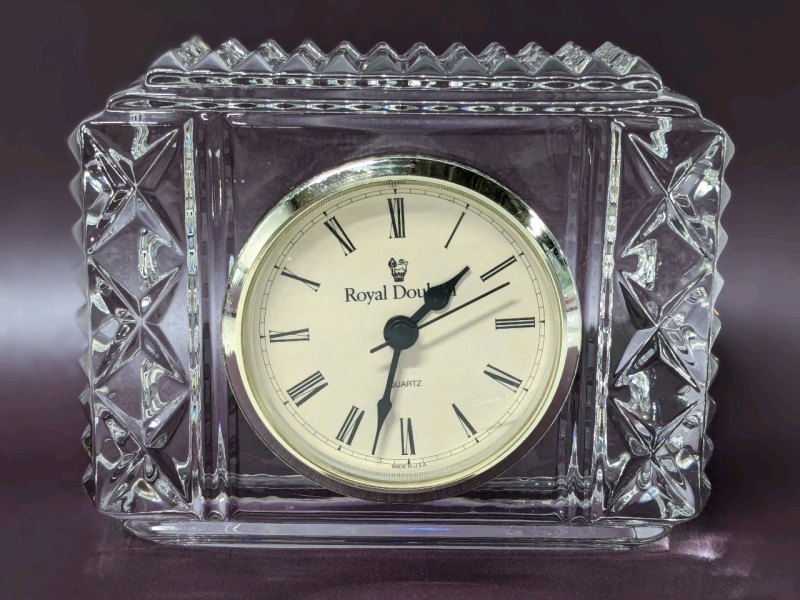 ROYAL DOULTON Crystal Mantle Clock | Made in USA | 5" X 1.75" X 4"