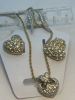 2 Swarovski signed Pave Heart Earrings Wing elongated and Necklace