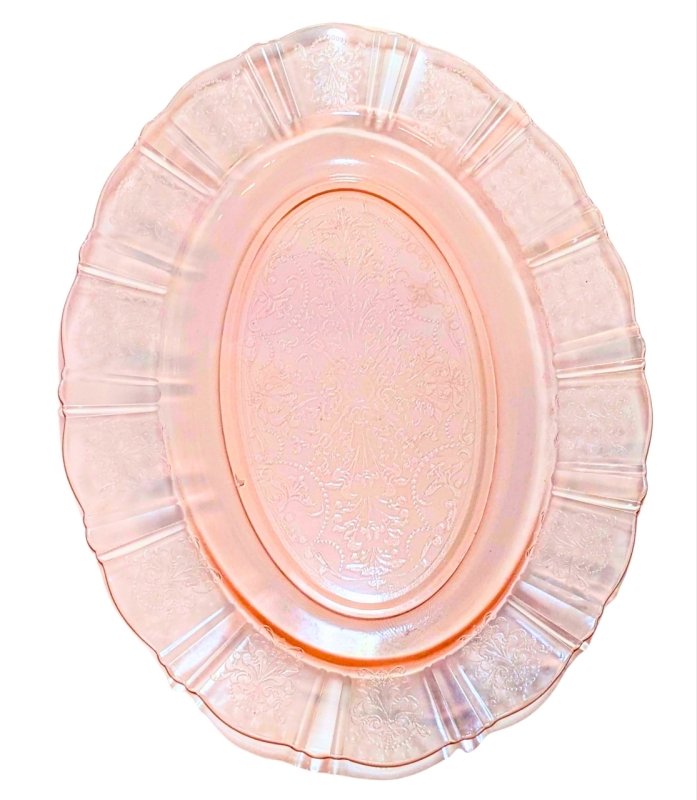 Vintage 1930s McBeth Evans American Beauty Rose Glass Platter | 13.2" x 9.75"