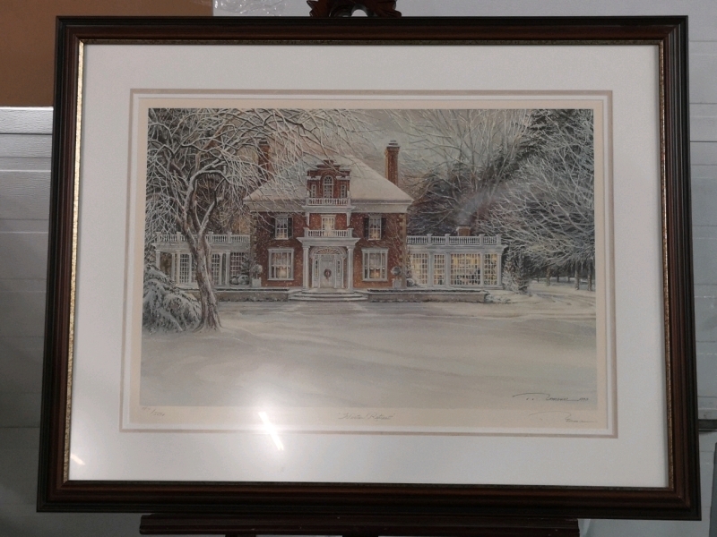 Vintage Framed 1990 Trisha Romance Print "Winter Retreat" - with COA, Signed & Numberedbon