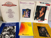 6 Vintage Rock & Roll and Disney Sheet Music Books Beauty and the Beast, Bon Jovi, Guns N Roses Piano Vocals Guitar and Electronic Keyboards