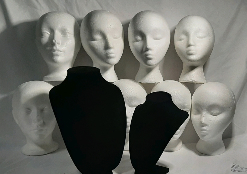 9 Foam Display Heads & 2 Jewellery Stands