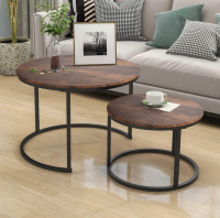 As New HOJINLINERO Industrial Round Coffee Table Set of 2 End Tables for Living Room, Stacking Side Tables Round Wood Look Accent Furniture with Metal Frame,Black+Brown