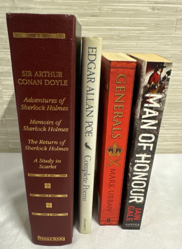 4 Historic Book Lot Including Sir Arthur - Generals - Man of Honour & Edgar Allan Poe Complete Poems 2 Hardcovers 2 Paperbacks