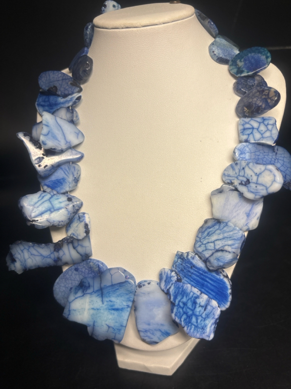 BARSE Sterling Blue Quartz Agate Slices Stunning Necklace