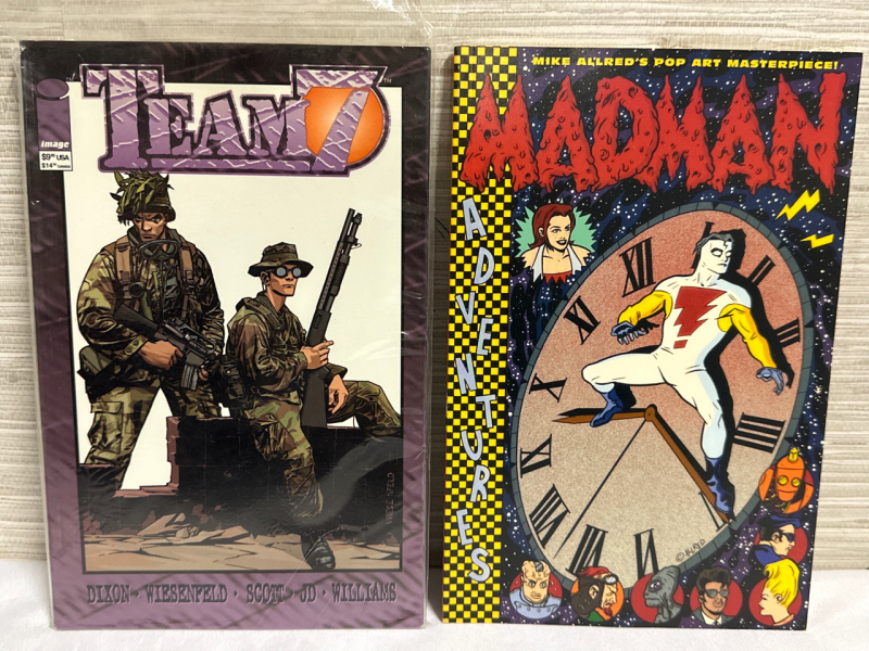 Pair of Comics Team7 Image Comics & Mike Allreds Pop Art Masterpiece Madman Adventures Kitchen Sink Press paperbacks