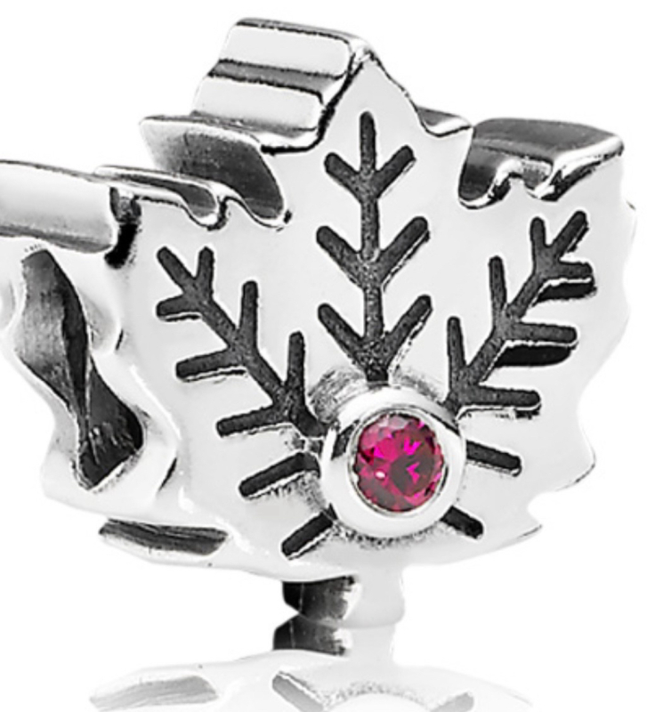 PANDORA 925 Sterling Maple Leaf Charm Ruby New