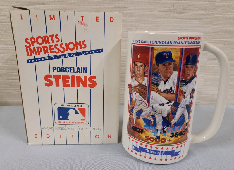 " Kings of K " Baseball Strikeout Leaders Porcelain Stein . Seaver , Carlton , Ryan