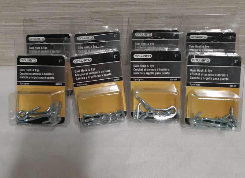 New 8 Packages of Onward Gate Hooks & Eyes 2 Per Pack