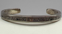 Solid etched Artisan Sterling Open Cuff