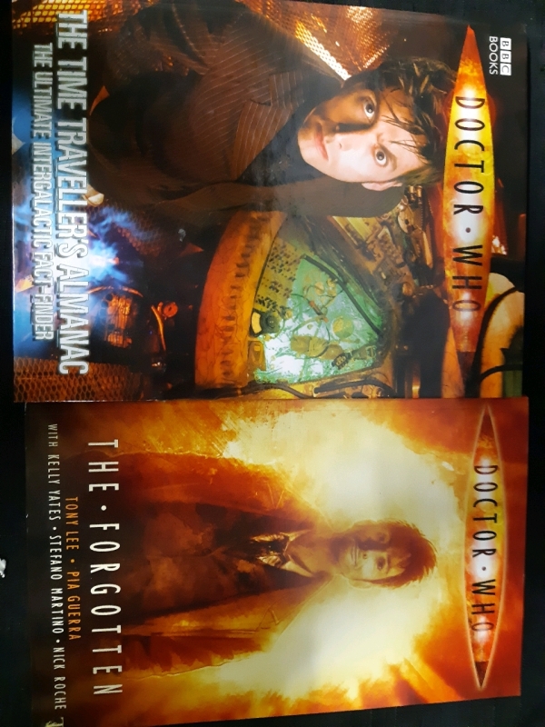 2 Doctor Who Novels, Doctor Who: The Time Traveller's Almanac, HardCover and Docter Who: The Forgotten, Paperback First Printing Edition, Good Condition