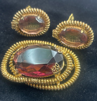 Vintage Colour Shifting Amethyst Glass Brooch & Earrings