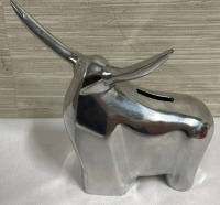 Vintage Metal Bull Coin Bank With Screw off Bottom Approximately 5” x 5”