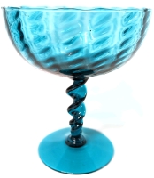 Vintage MCM Large Teal Art Glass Twisted Stem Goblet / Footed Dish | 8.75" Tall 7.4" Diameter