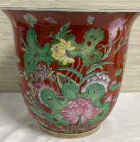 Large Asian Themed Ceramic Planter Pot 12” Dia 12.5” H Marking on Bottom