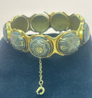 Vintage Damascene Domed Link Bracelet Intricate Designs