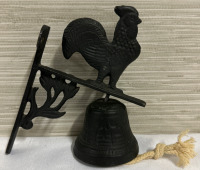 Small Black Cast Iron Rooster Dinner Bell With 3 Screw Mounting