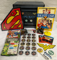 DC Justice League Gift Box Filled with Justice League Items Puzzle Books Pins Stickers Magnets and Holiday Greeting Cards