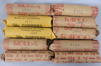 1975 - 1987 Canadian One Cent Penny Rolls . One Roll for Each Year