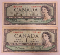 1954 Canadian Bank of Canada One Dollar Bank Notes . Both Notes Have Been in Circulation