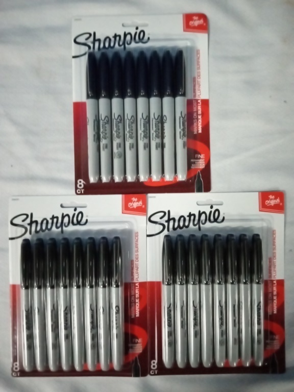3 New 8 Packs of Sharpie Black Permanent Markers