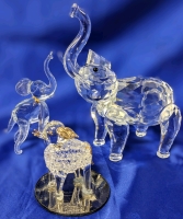 3 Crystal / Glass Lucky Elephant Figures | Shannon Crystal 6.5" w Missing Ear +