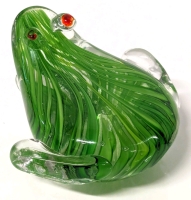 Vintage Chunky Murano-Style Art Glass Frog Paperweight | 2.75" Tall