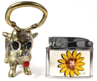 Vintage BORDEN DAIRY Lighter (Imperial Thin Light Made in Japan) & Metal Cow Bottle Opener