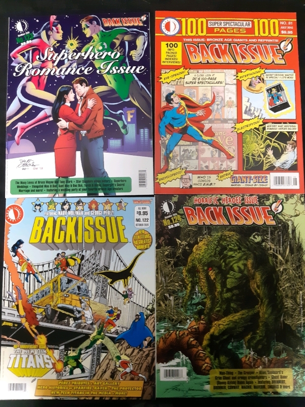 4 Back Issue Marvel Paperback Comics, Good Condition Bagged and Boarded Includes Issues; #81: Bronze Age Giants and Reprints #122 The New Teen Titans 40 Greatest Moments #123 Superhero Romance Issue #124 Horrific Heros Issue