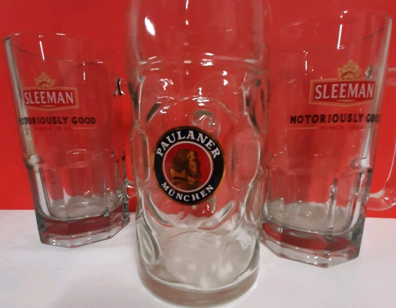 Three Large Steins 2 for Sleeman & 1 for Paulaner Munchen