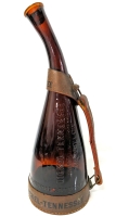 Vintage Dickel-Tennesee 1/2 Gallon Powderhorn Souvenir Amber Glass & Leather Bottle | 14" Tall