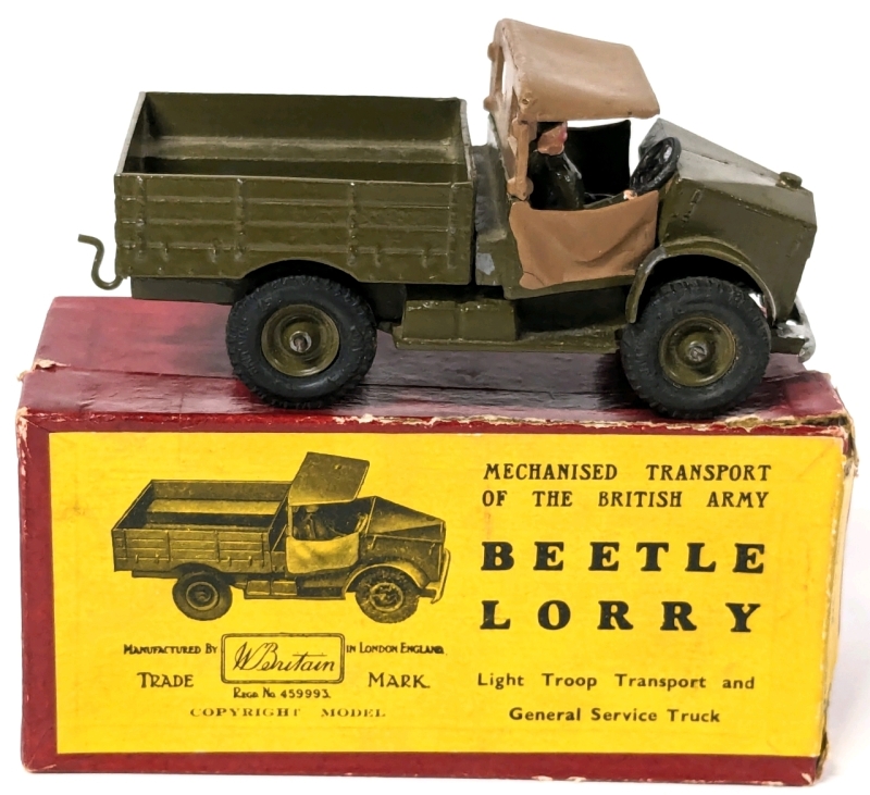 Vintage BRITAINS England Diecast Mechanised Transport of the British Army "BEETLE LORRY" Light Troop Transport and General Service Truck with Driver & Original Box | No. 1877