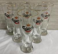 Set of 6 Carlsberg Gold Rimmed Glasses Great Condition