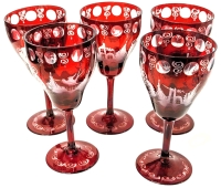 5 Vintage Ruby Cut to Clear Wine Glasses / Goblets | 6.25" Tall