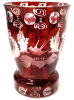 Vintage Ruby Cut to Clear Vase | 4.5" Tall