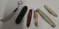 Vintage Lot of 5 Pocket Knives and a Vintage 1970s Sword Hong Kong Blue Key Chain