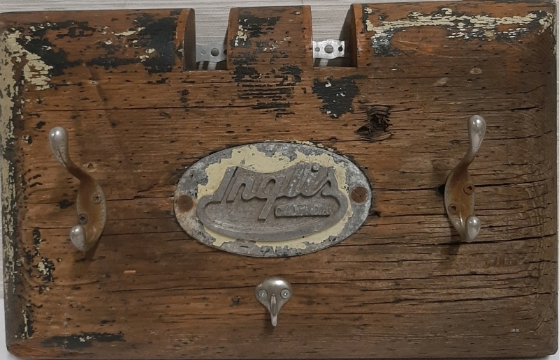 A Coat Rack Made out of an Inglis Canada Wooden Icebox Door 17.5" X 12"