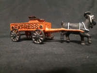 Vintage Cast Iron Goat Ram Pulled Express Cart With Spoke Wheels 8" Long