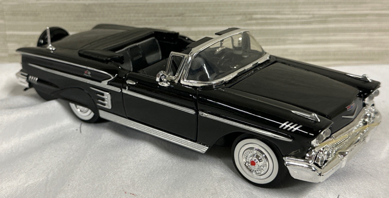 1958 Chevrolet Impala Convertible 1:24 Scale Black Diecast Model Car Good Condition