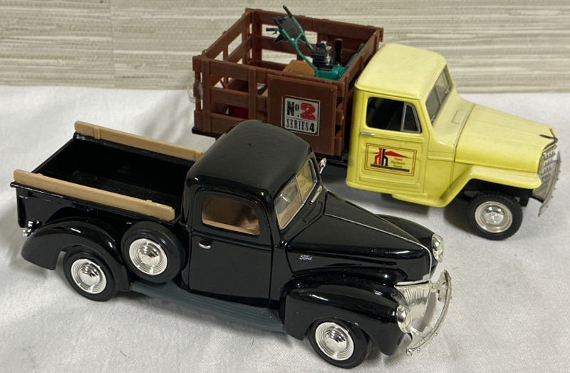 2 Diecast Trucks 1940 Ford Black Pick Up & Liberty Classics 1953 Jeep Limited Edition Work Truck 1:24 Scale