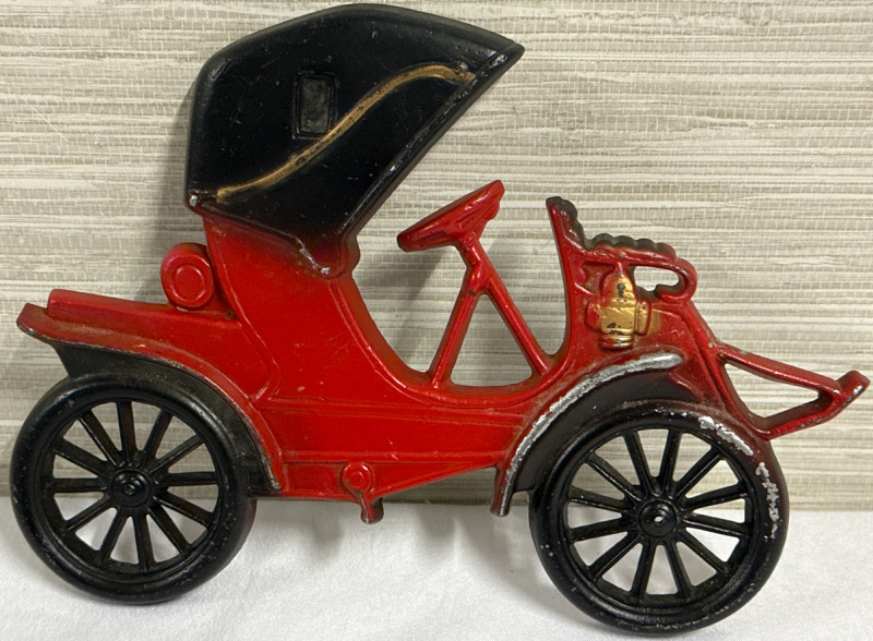 Vintage Midwest Cast Metal Wall Hanger Red Car Stamped On Back Approximately 9 1/2” x 7”