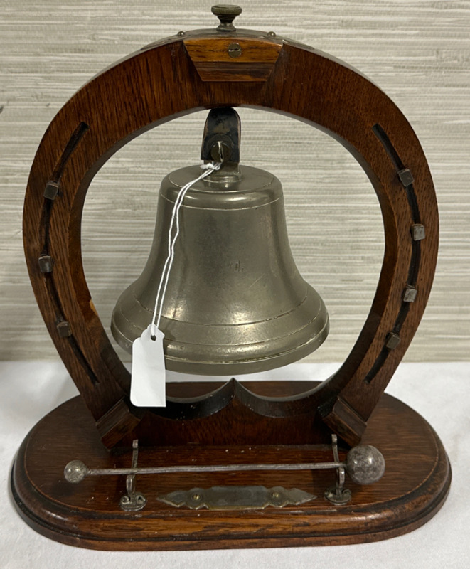 Appears To Be a Victorian Era Oak and Brass Dinner Bell in Nice Condition The Name Plate Is Tarnished And Unreadable