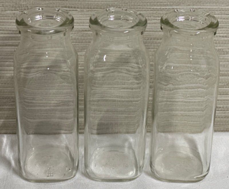 3 Vintage Clear Glass 1/2 Pint Bottles Small Milk Bottles Vintage Country Decor Farmhouse Decoration Great Condition